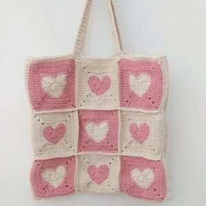heart tote crochet pink